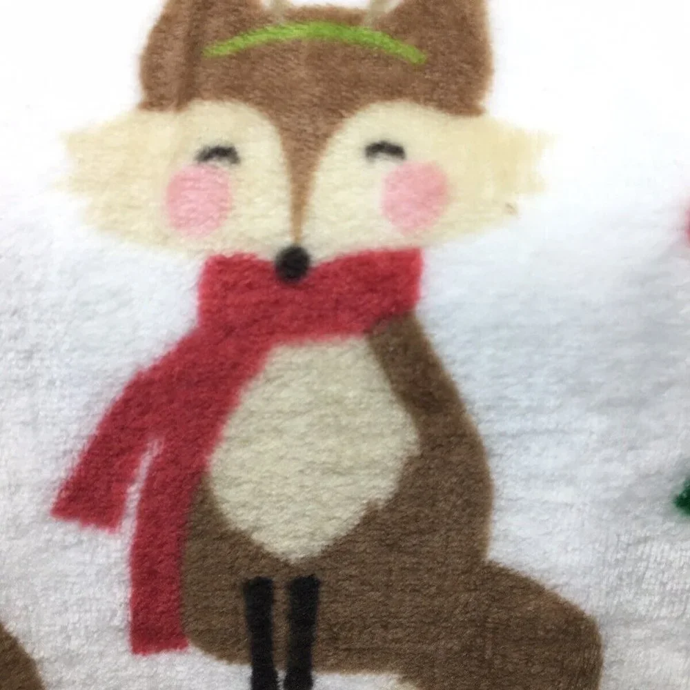 Cynthia Rowley Fox Reindeer Throw Blanket Microfleece Christmas Holiday Kids NEW